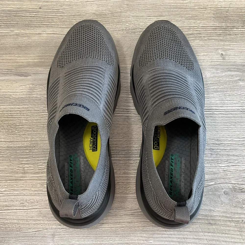 Skechers Mens Size 13 Grey Mesh Relaxed Fit Goga Mat Arch Walking Slip On Shoes